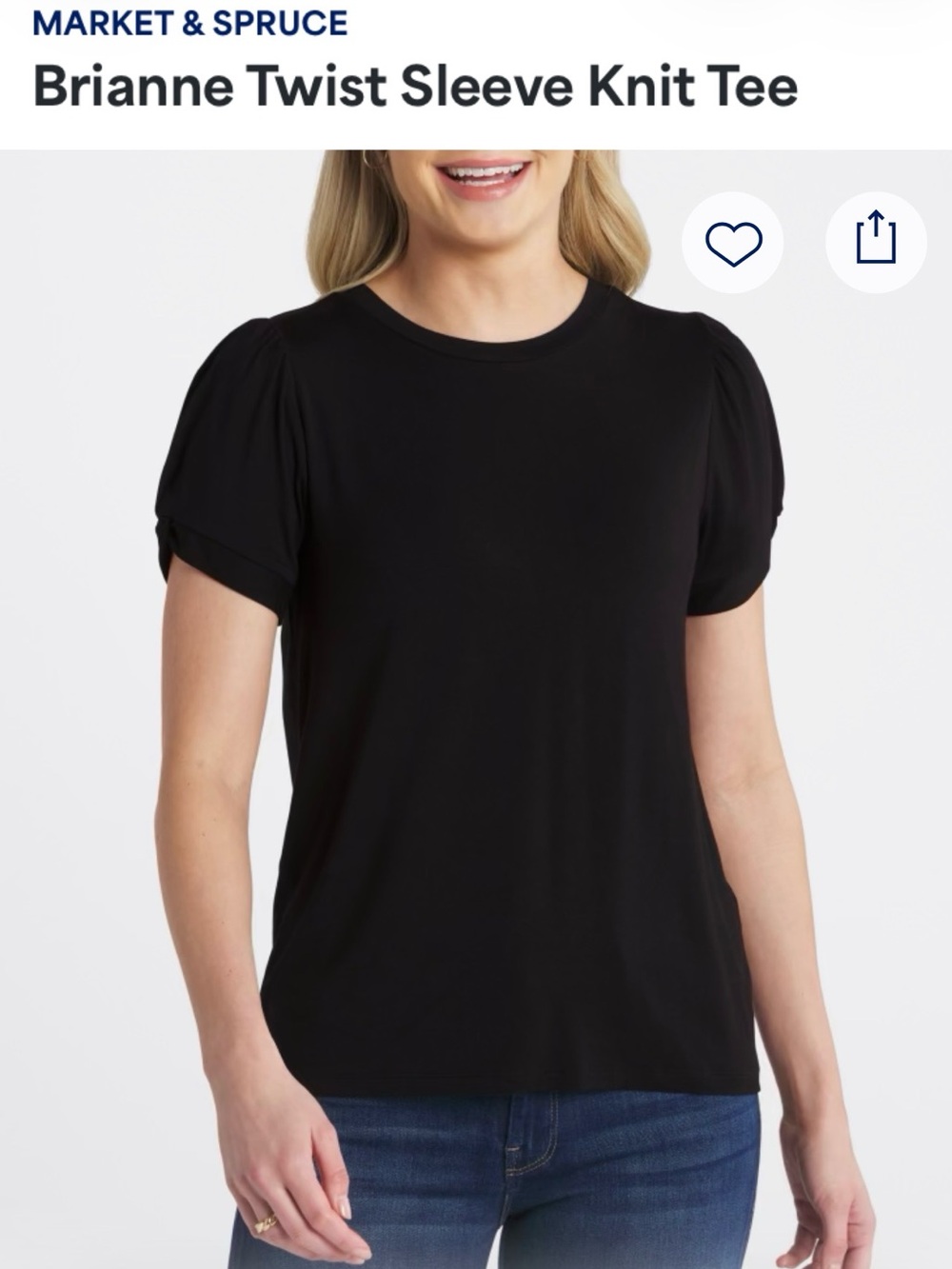 Market & Spruce Brianne Twist Sleeve Knit Tee - Black